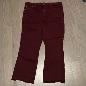AE burgundy hi rise crop flare pants